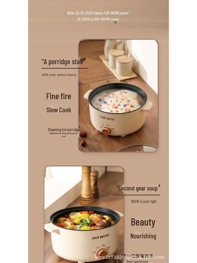 Multi-Function Electric Cooker: Large Capacity Hot Pot, Non-Stick Frying Pan & Steamer for Dormitory & Home Use.