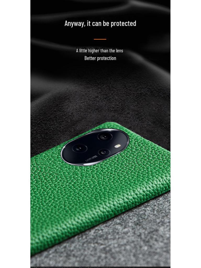 Honor 70 Genuine Leather Half Cover Case with Litchi Pattern for 70 Pro and 70SE