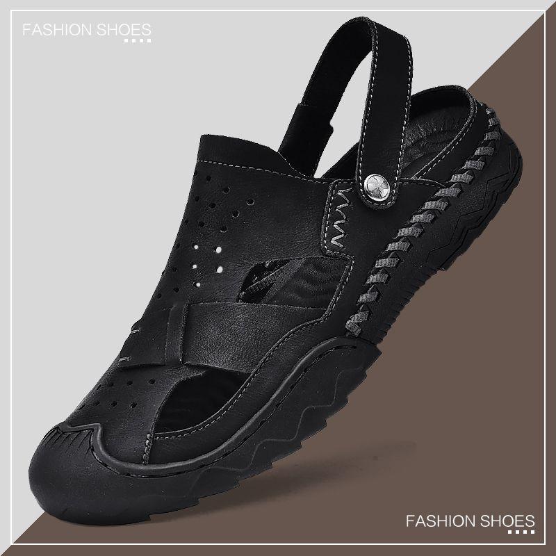 

Новые мужские сандалии высокого класса, пляжная обувь с отверстиями, кожаная обувь 46