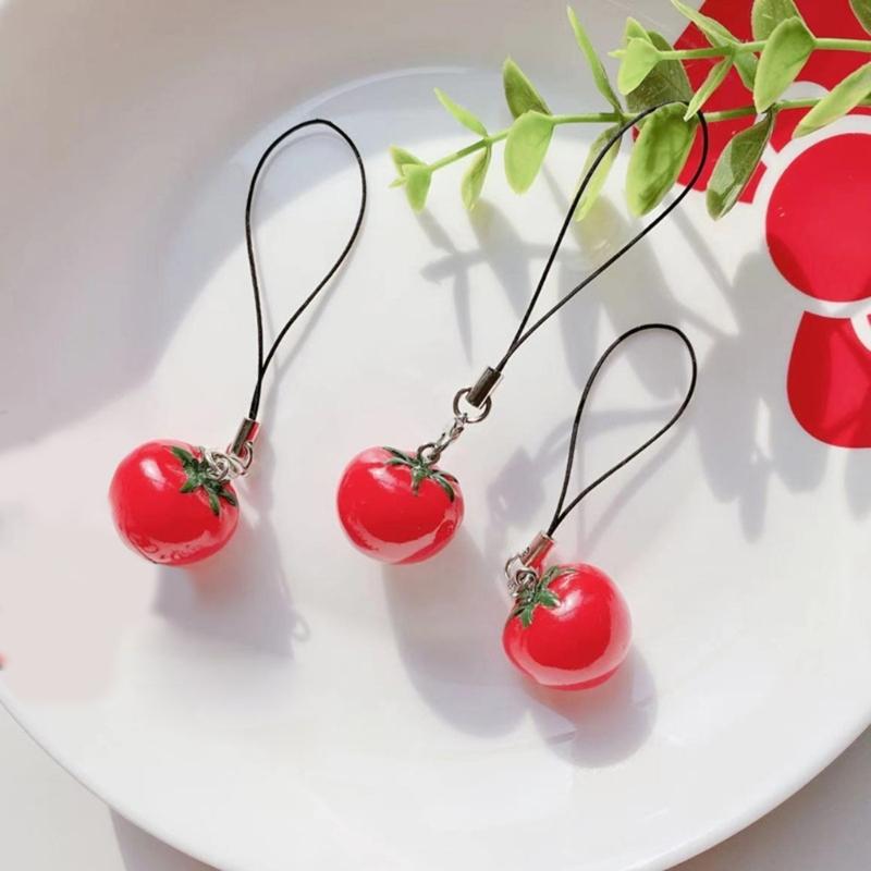 Strawberry Fruit Keychain Cute Tomato Acrylic Keyrings Simulation Food Key Rings