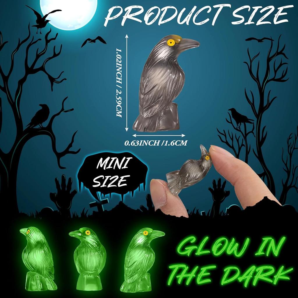 Halloween Decorations Resin Crow Figurine Black Tilted Head Raven Statue Creative Spooky Tabletop Ornament