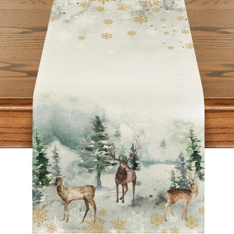 Festive Christmas Table Runner & Placemats Set - Cute Cartoon Print Heat-Resistant Coasters for Party Decor