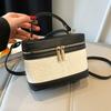 Bolsa de Balde Redonda de Aparência Sofisticada, Bolsa Transversal com Cores Combinadas, Bolsa de Ombro Único Versátil
