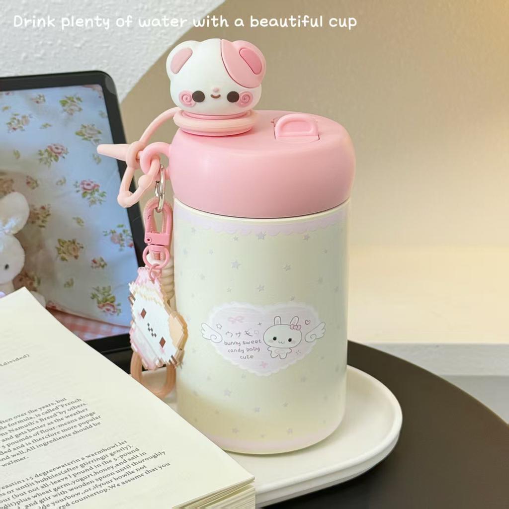 Cartoon stainless steel simple double drink new 1011 thermos cup girls large capacity portable go out portable cup