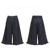 Fashion Summer Lace Rivet Detailed Designer High Waist Wide Leg Straight Versatile Slimming Denim Cropped Capri Pants