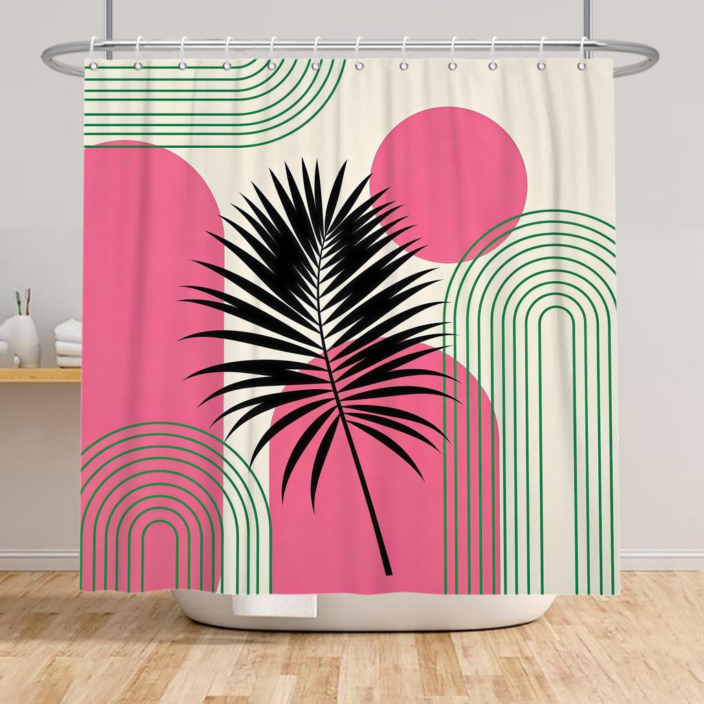 Nordic Style Tropical Leaves Shower Curtain Green Plant Art Waterproof Bath Curtains Polyester Fabric Decor Curtain with Hooks
