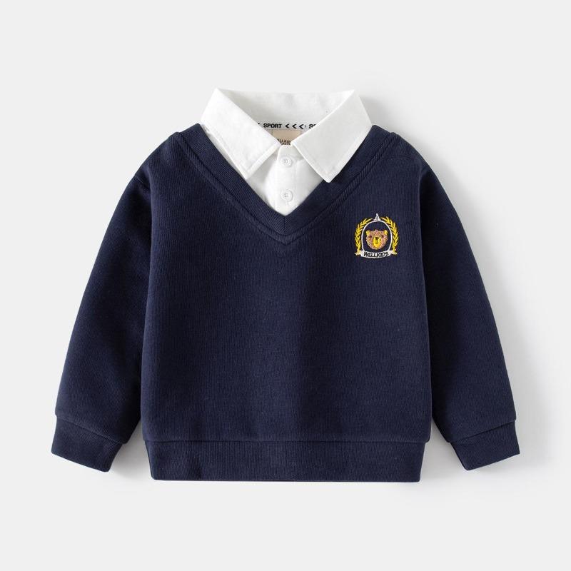 Spring New Baby Coats Children's Shirt Collar Sweatshirt, Boys' V-neck Tops Children's Clothes Fake Two Pieces Coat