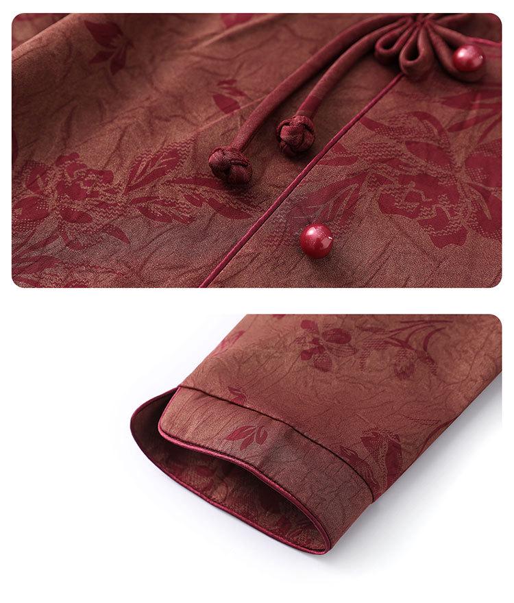 Stylish Summer Jacquard Shirt for Middle-Aged & Elderly Women - Plus Size, Nine-Sleeve, Stand-Up Collar, New Chinese Style