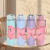 1PC Soft Pink Fabric Bow Ribbon Print 750ml Color Plastic Sports Water Bottle Leakproof Flip Straw Lid Suitable for Sports Office Home Use