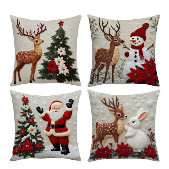 Christmas Pillow Cover 18x18 Inch Santa Reindeer Cushion Cover with Hidden Zipper Tree Snowman