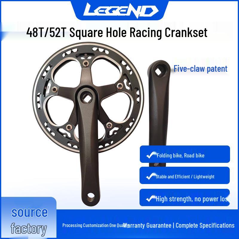 LEGEND Fixie Bike Crankset 48T/52T for Racing & Folding Bikes - Square Hole, 7/9-Speed, Road Bike Compatible. 52T 152mm