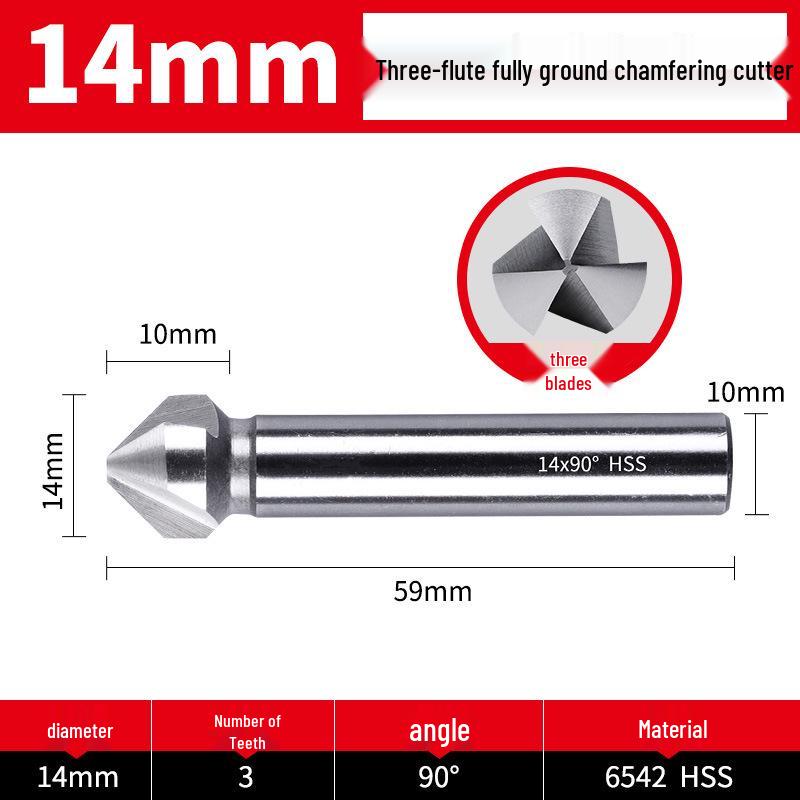 Straight Shank Single-Edge 3-Flute 45° Chamfering & Deburring Countersink Drill Bit, 90° Inner Hole Trimmer