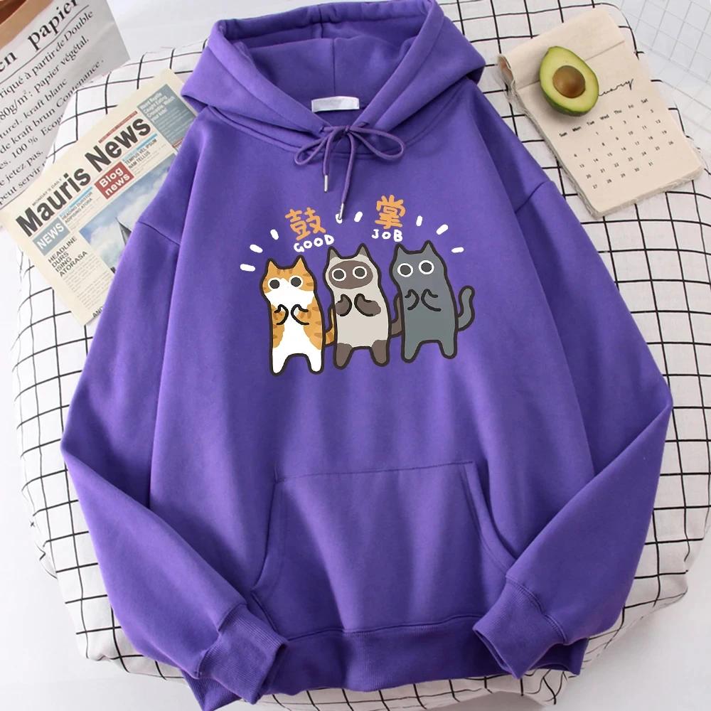 Three Cats Are Applauding And Cheering Women's  Wei Clothing Comfort Vigor Hoody Leisure Sports Sweatshirt Youth Versatile Clothes