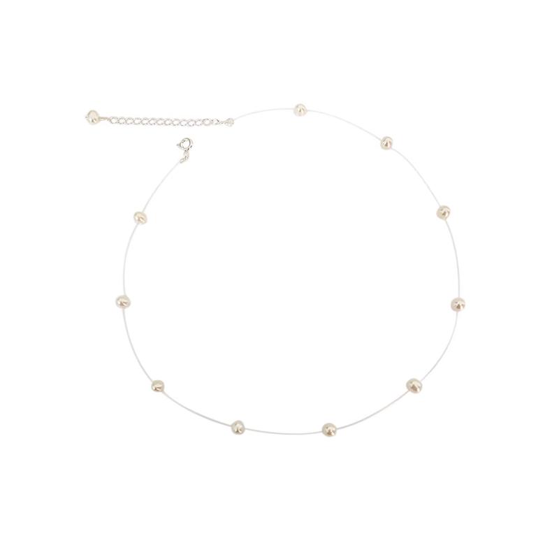 

Колье-цепочка на ключицу из натурального пресноводного жемчуга, ожерелье из невидимой рыбьей нити, ручное плетение, простое и персонализированное для девочек 34cm