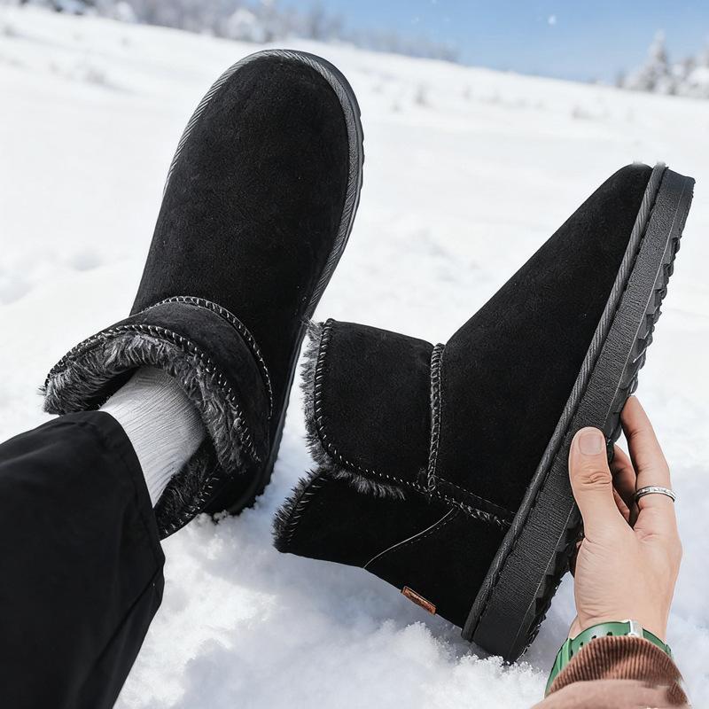 Frosted leather snow boots men's outdoor cold-resistant and non-slip winter piled thickened warm Northeast high-top large cotton boots shoes