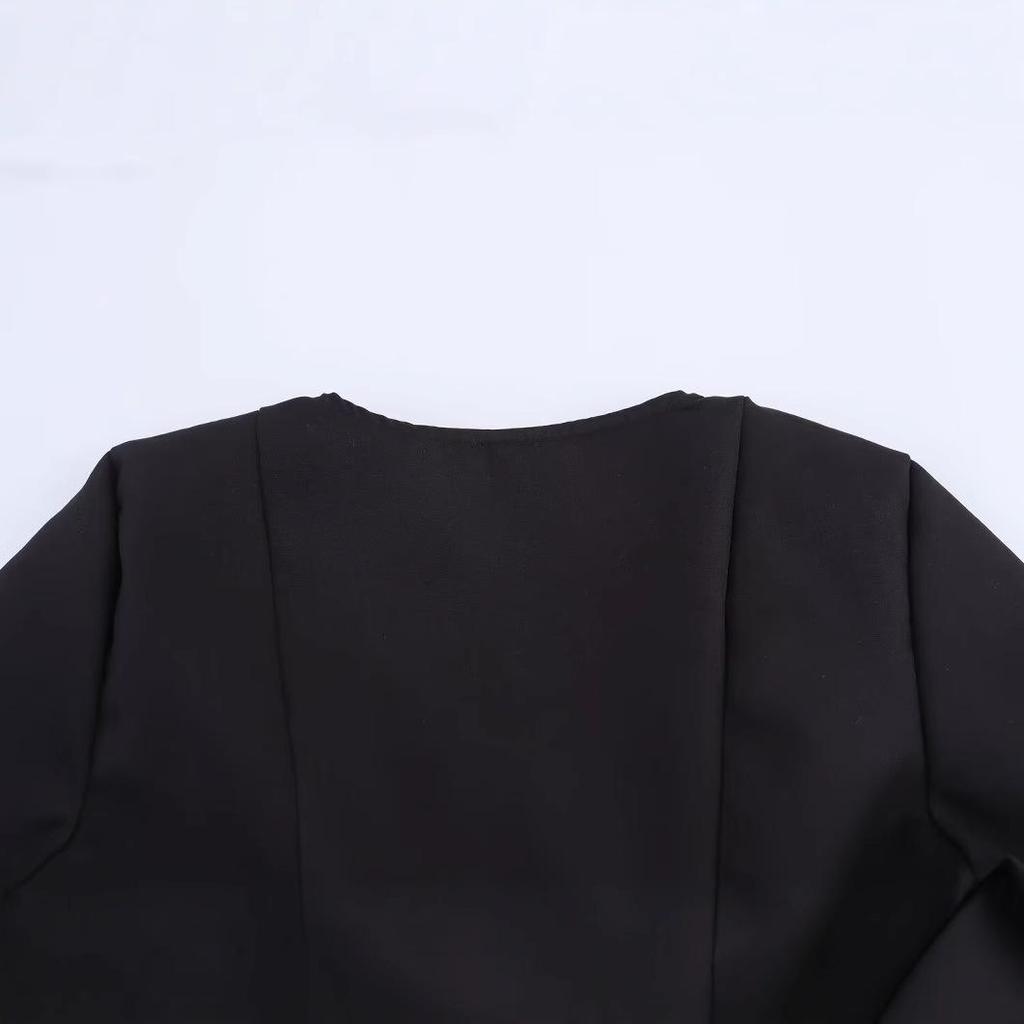 2025 Spring Women's European & American Color Block Ruffle Hem Long Sleeve Dress