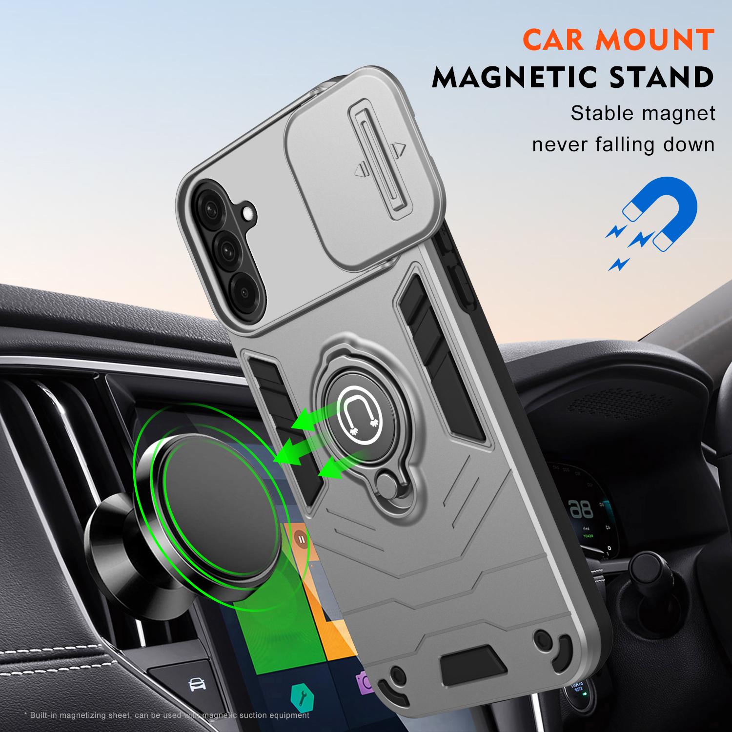 

For Samsung Galaxy A56 5G Case Slide Camshield Kickstand PC+TPU Phone Cover Grey