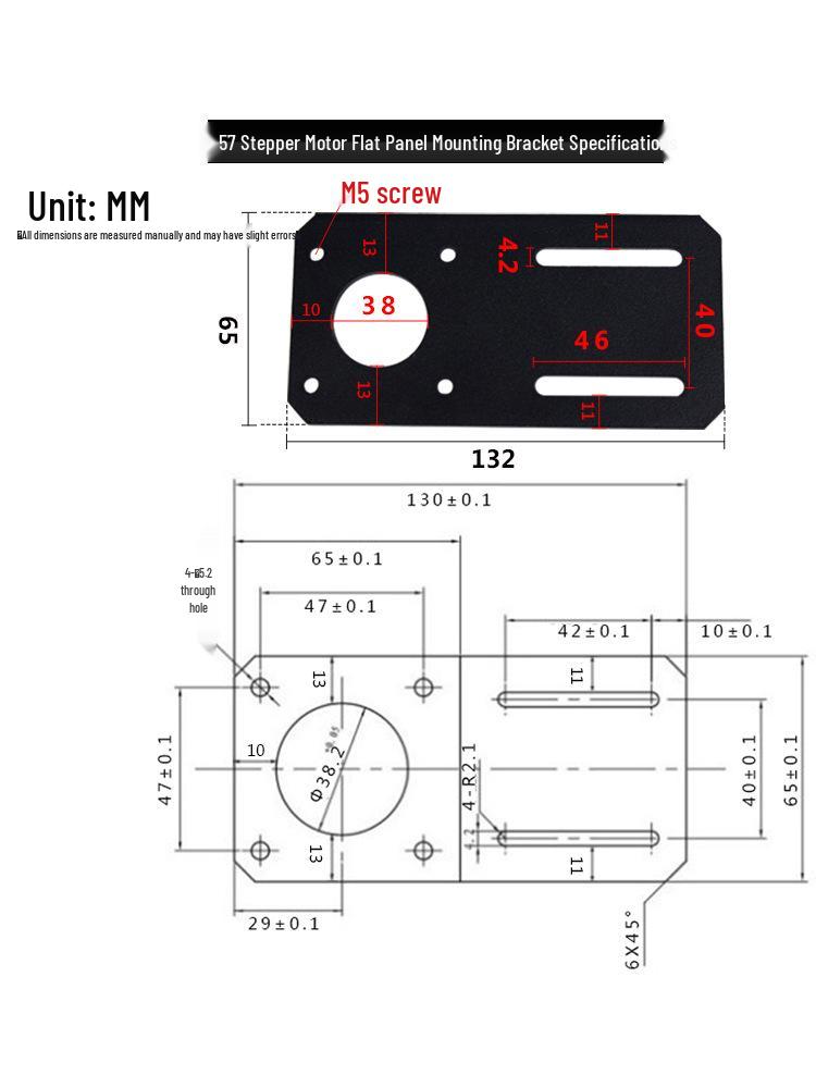 42/57/86 Flat I-Shaped Stepper Motor Bracket - 180° Mounting Plate
