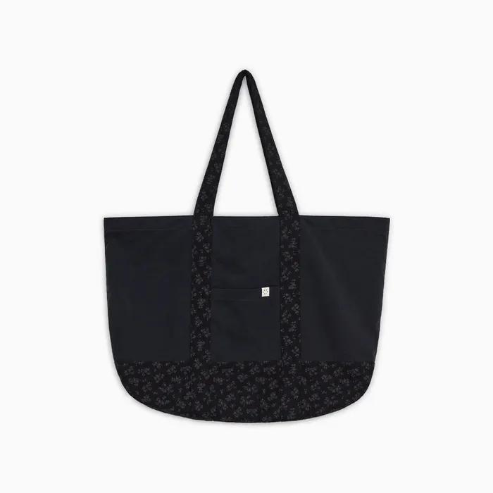 VINTAGE FLORAL TOTE BAG, BLACK