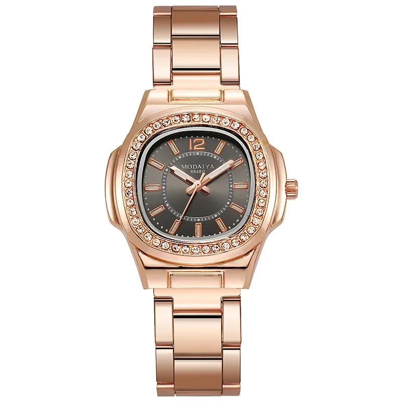 Luxury Ladies Digital Diamond Studded Quartz Watch Fashion  New Rose Gold Stainless Steel Strap Women's Dress Clock Watches