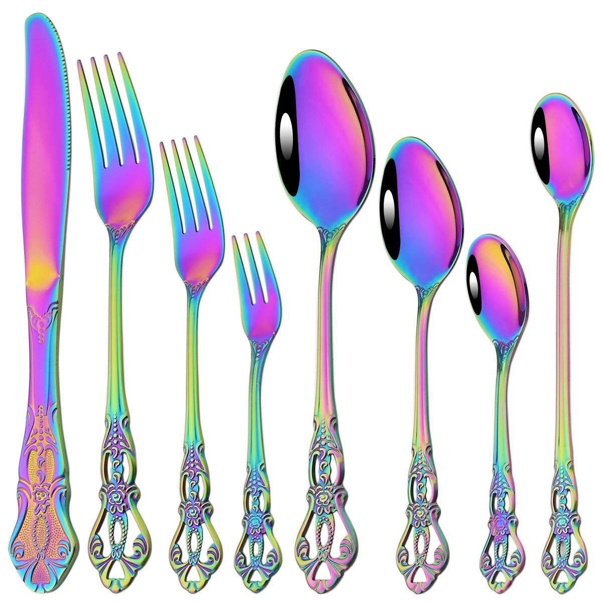 

8 шт./компл. набор столовых приборов из нержавеющей стали, винтажный набор столовой посуды, нож, десертная вилка, ложки, длинная ложка, посуда, столовые приборы для домашней кухни