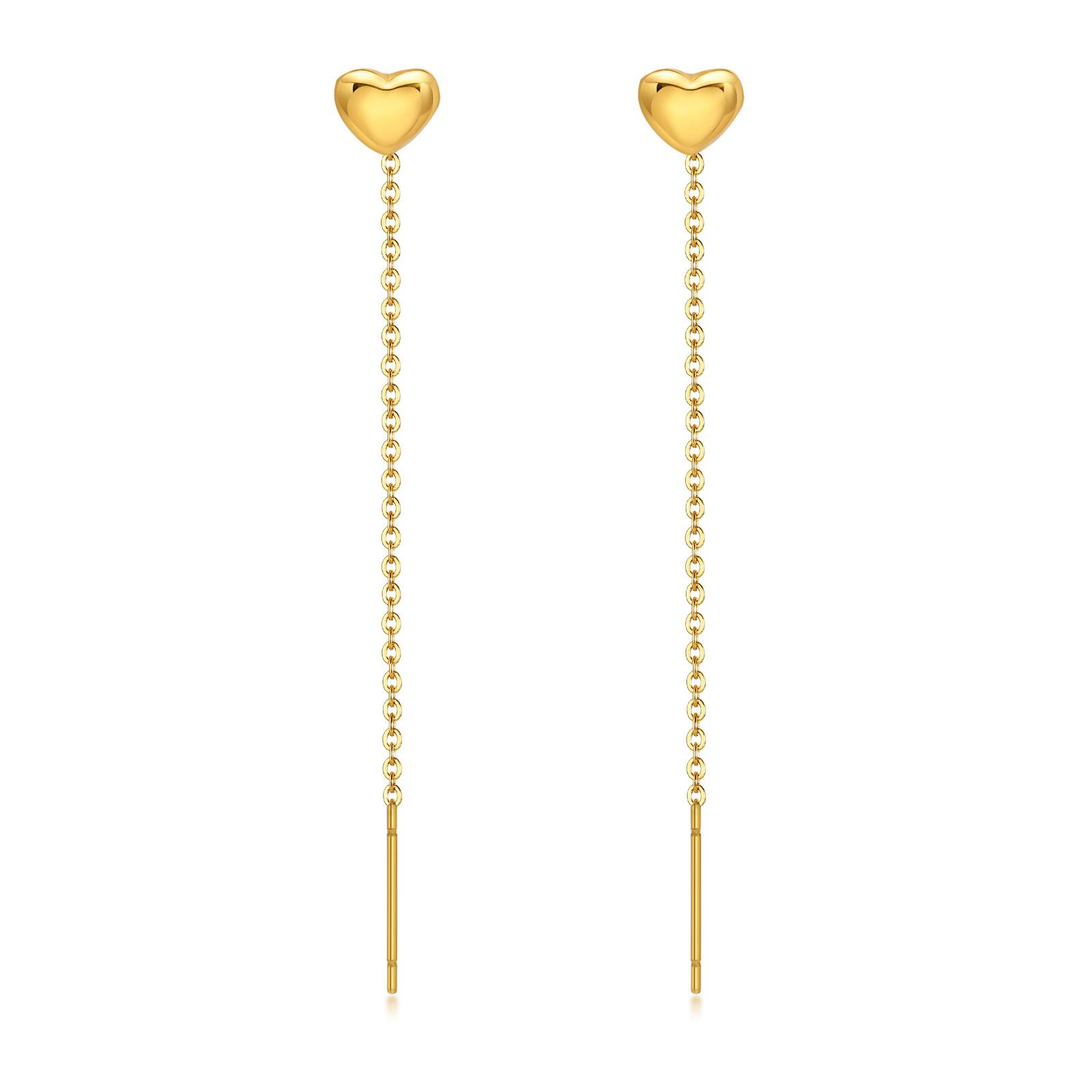 

Heart Threader Earrings for Women, Stainless Steel Long Chain Drop Earrings, Love Shape Threader