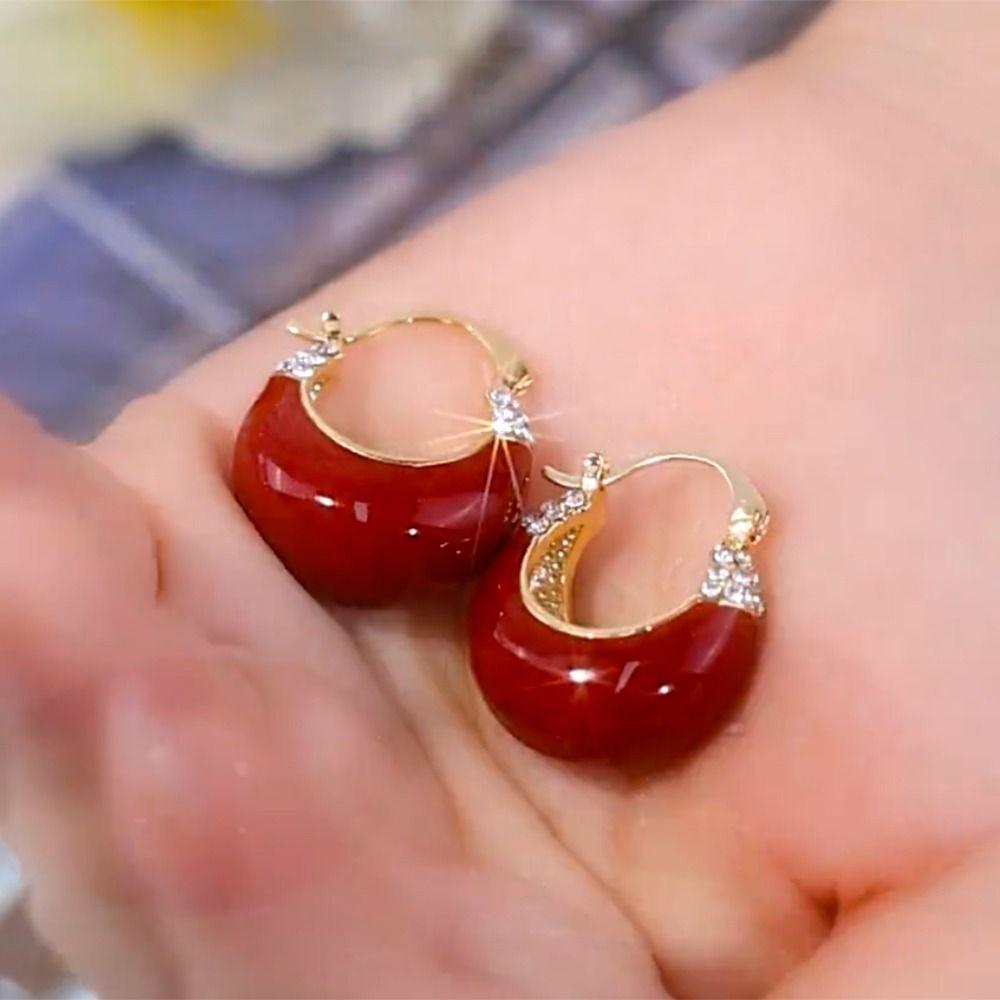 

Elegant C-shaped Earrings Green Crystal Ear Buckle Fashion Earring Hook Women красный