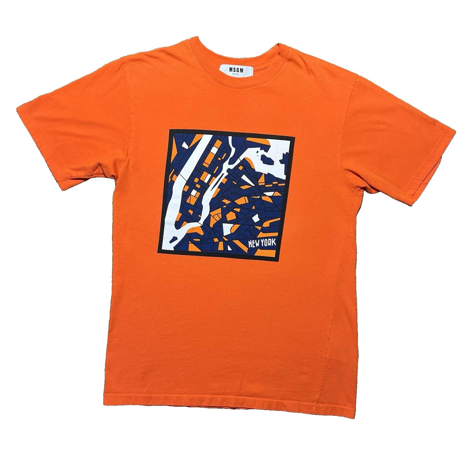 MSGM Milano NYC Map T Shirt XS Orange Italian Designer Oversized Minimal Art Tee 3XL