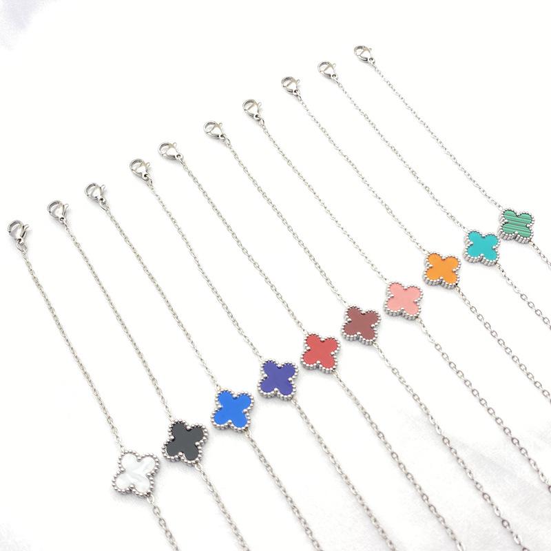 Leichter Luxus Doppelseitiges Vierblättriges Kleeblatt Einzelblume Einfaches Armband Neue Nische Titanstahl 18K Schlüsselbeinkette Damenschmuck