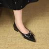 Women's Fashion Low Heel Shoes Autumn New Pointed Head Shallow Mouth Rivets Metal Buckle Soft Sole Non-slip Low Top Shoes