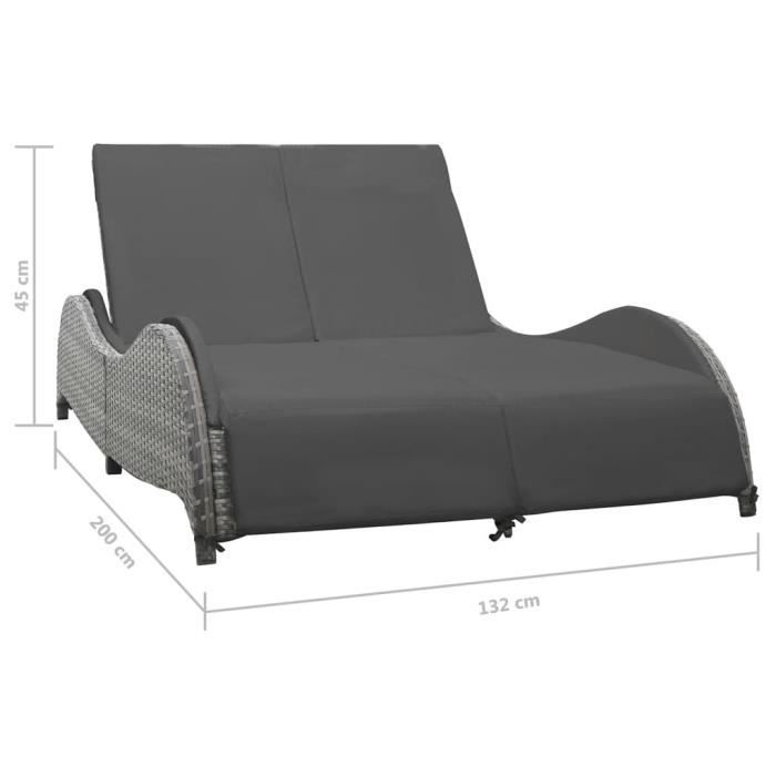 VidaXL Chaise longue double avec coussin Résine tressée Anthracite