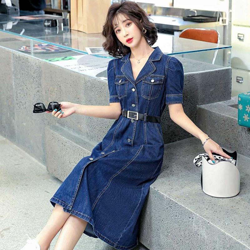 Buy Fashion Women's Short Sleeved Denim Dress Women's New Hepburn