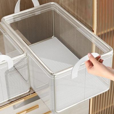 Clothes Storage Box, Home Wardrobe Storage Box, Layered Storage Box for Clothes and Pants, Transparent Folding Storage Basket