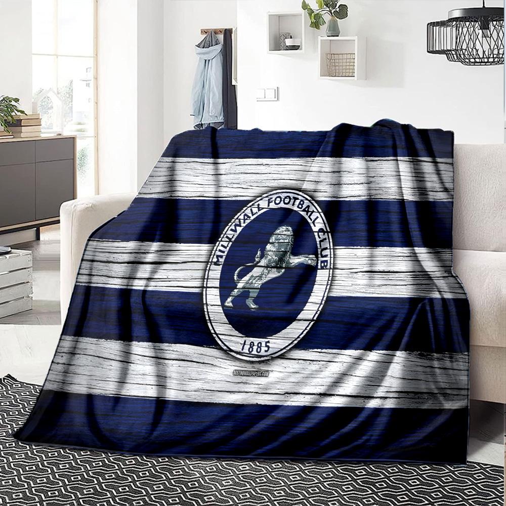 Millwall Fc Crest Design Flannel Blanket, Soft Polyester, Modern Design, All-Season for Camping, Travel, Gifts for holidays or birthdays