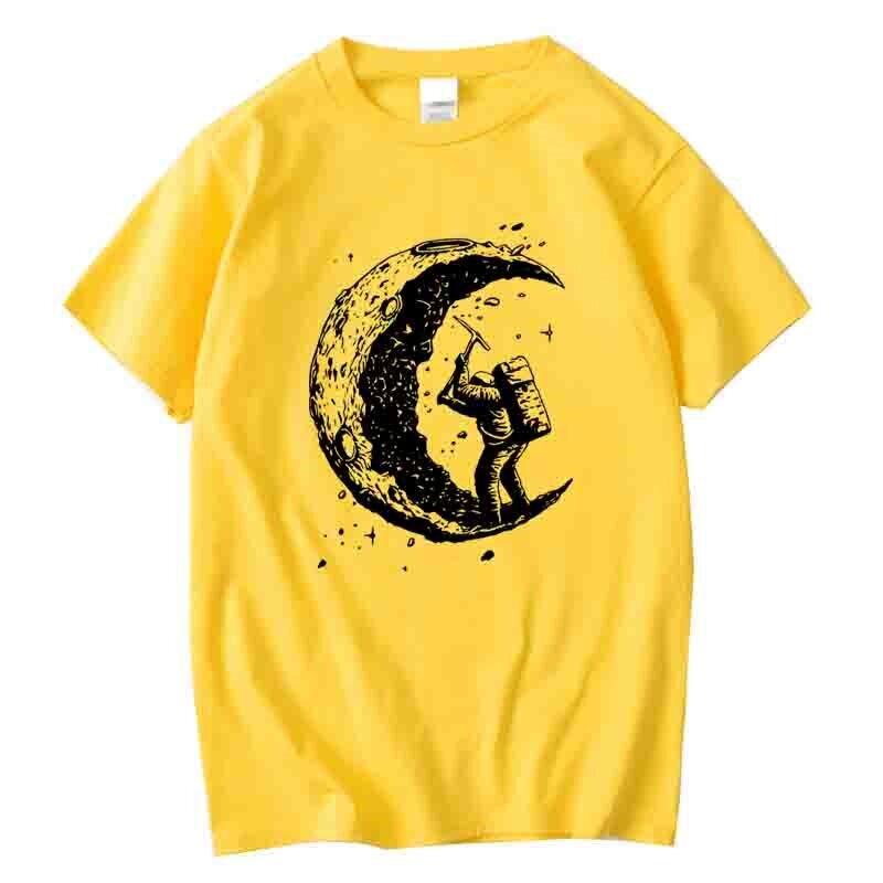 Mens Moon Pattern ShortSleeved HighQuality 100 Cotton Casual Summer LooseFitting Comfortable TShirt