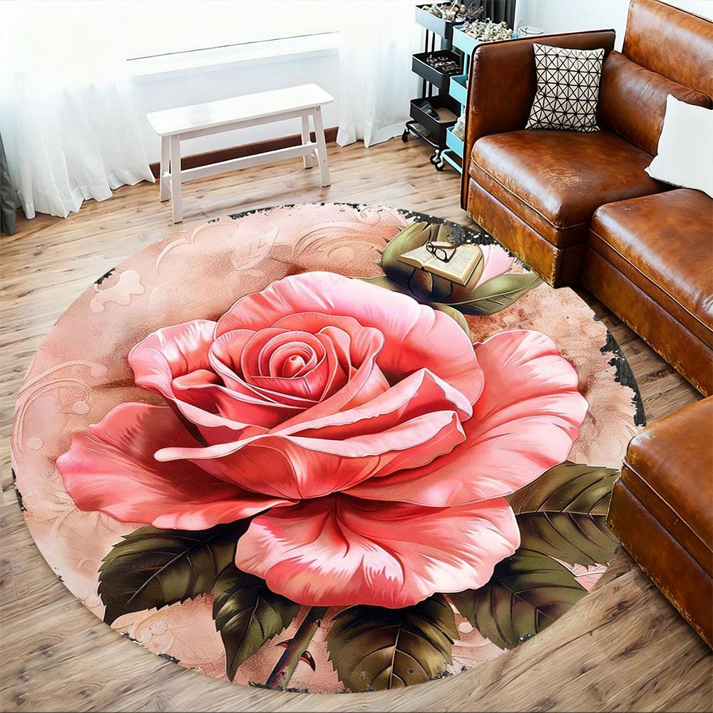 1PC Rose Petals Office Round Area Rug, Under Office Chairs Bedroom Living Room Home Decor, Carpet for Office -1110021