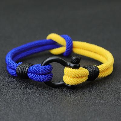 Stylish Knot Mens Ukraine Bracelet Blue Yellow Rope Braclet Stainless Steel Horseshoe Clasp Ukrainian Flag Color Braslet Homme