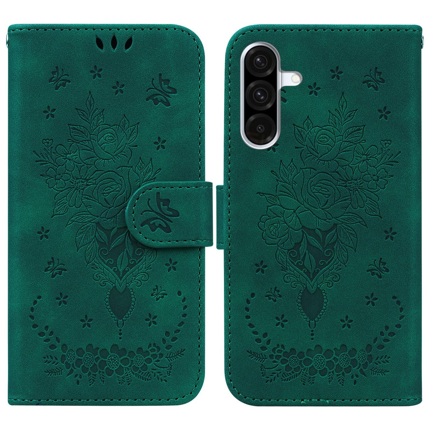 

For Samsung Galaxy A26 5G Case PU Leather Wallet Phone Cover Butterfly Flower Imprint Green