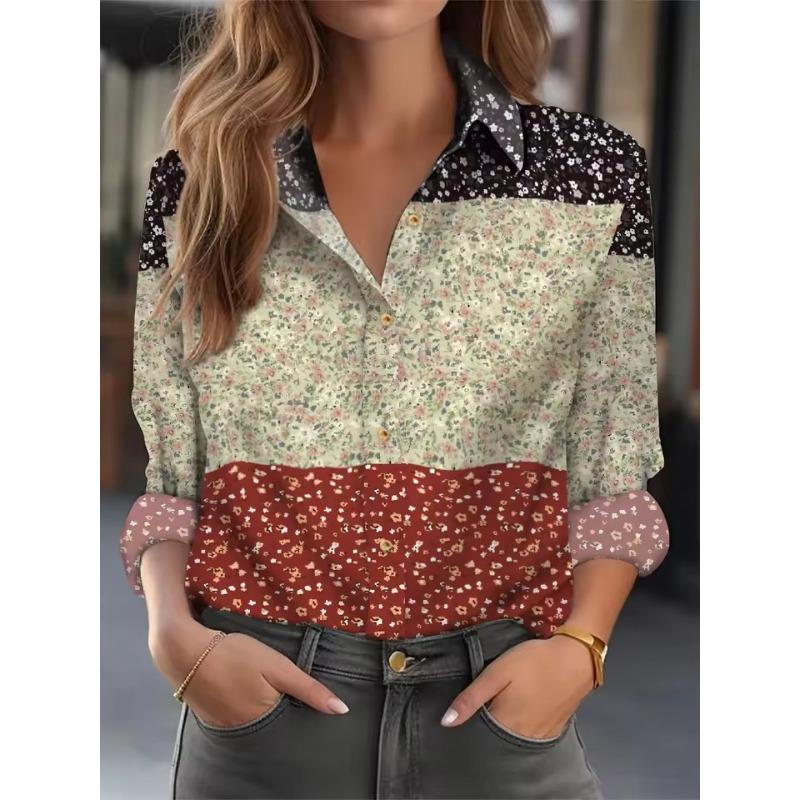 Fashion Casual Long Sleeve Women's Shirt Versatile Loose Shirt Femininity Printed Top