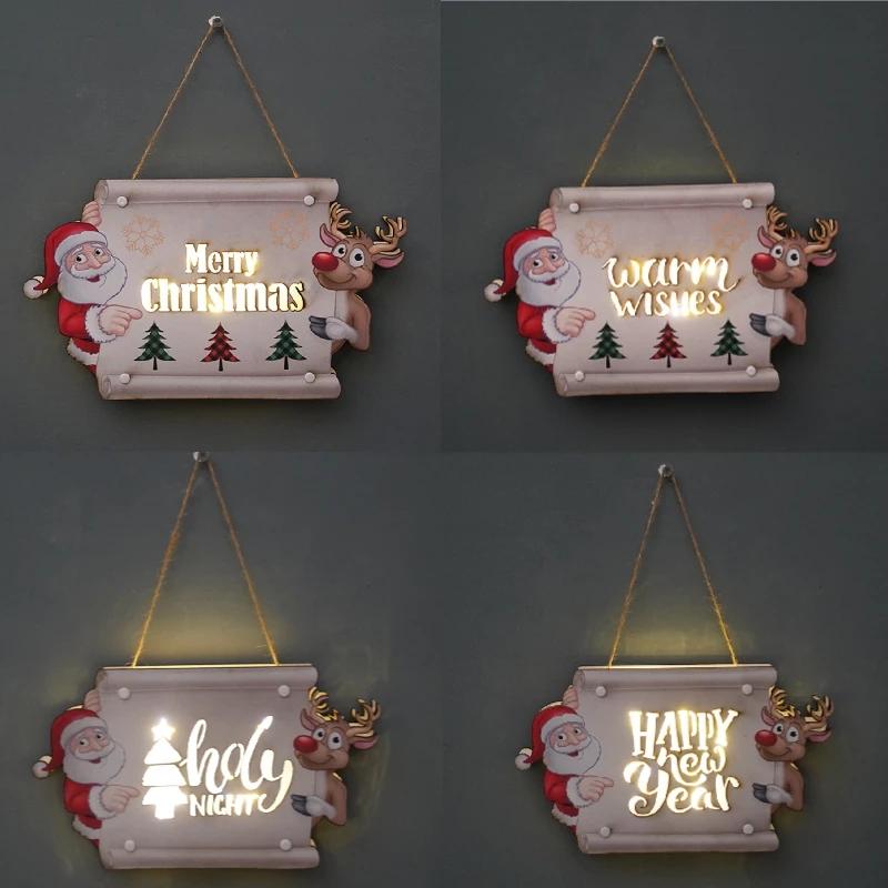 

Веселого Рождества светодиодный дверной подвесной знак Рождественское украшение для дома, подвесные рождественские украшения Навидад С Новым годом 2023