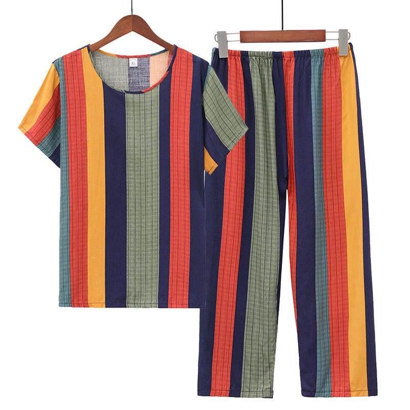 Women's Summer Cotton Silk Pajama Set: Short-Sleeved Thin Two-Piece for Outdoor & Home Wear, Ideal for Middle-Aged Moms