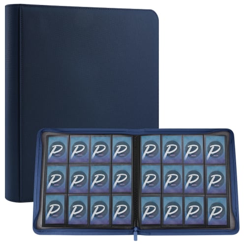 PAKESI 12-Pocket Trading Card Album with 480 Inner Pages, PU Card Storage, Double-Sided PP Card Storage, and Other Card Storage (Blue)
