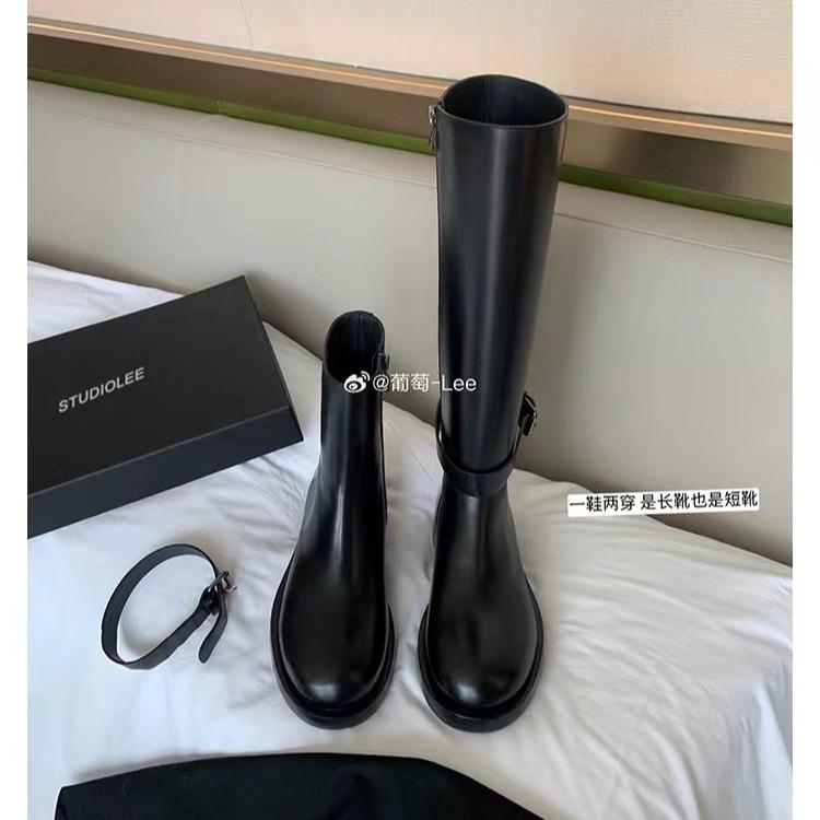 Grape Mom Same Style, South Island Story~ Two Wear Version Detachable Knight Leather Boots Thick Heel Medium Boots Women's Autumn and Winter