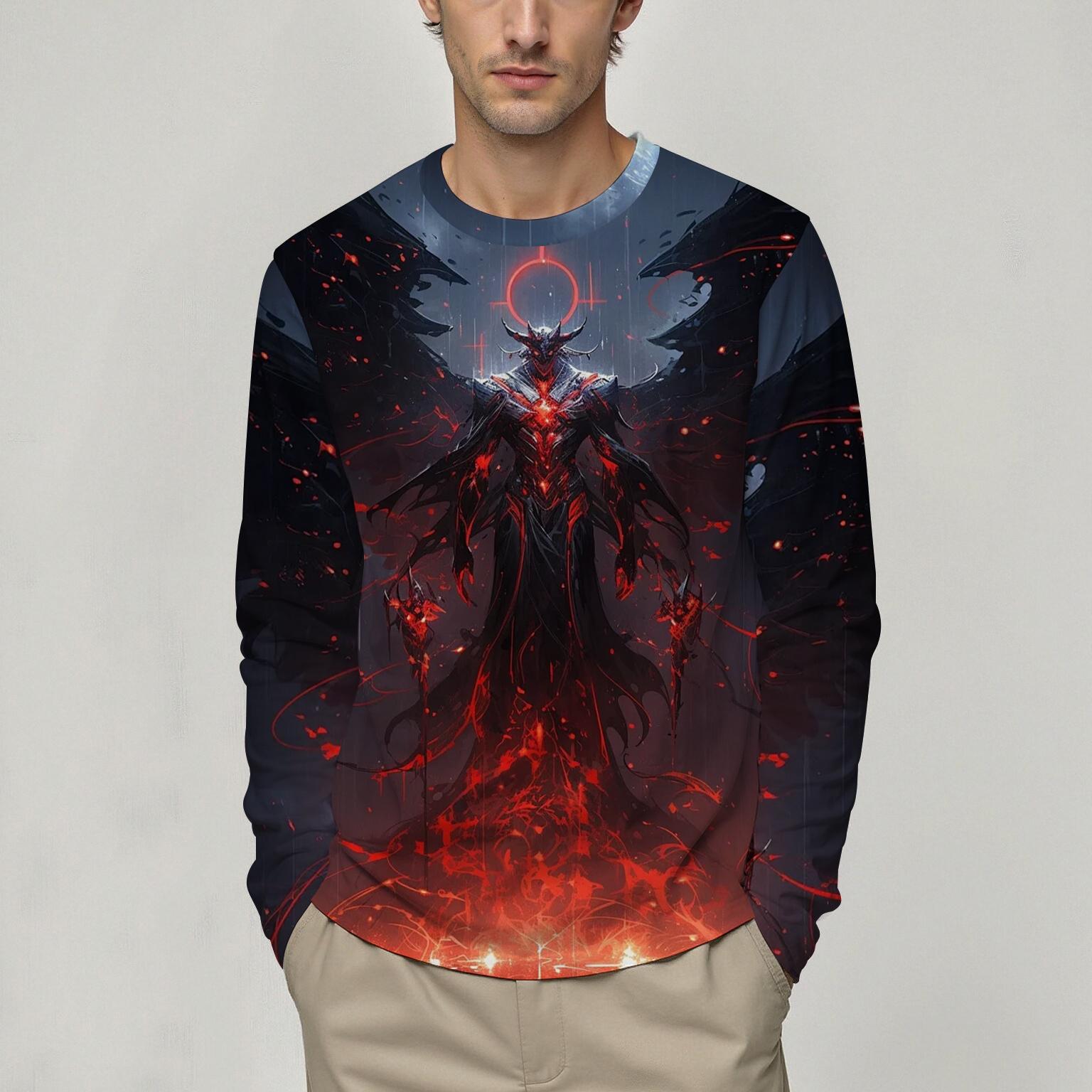 

Spring and Autumn Round Neck Fantasy Creature Graphic 3D Printed Top Fashionable Casual Long Sleeved Men s T-shirts S