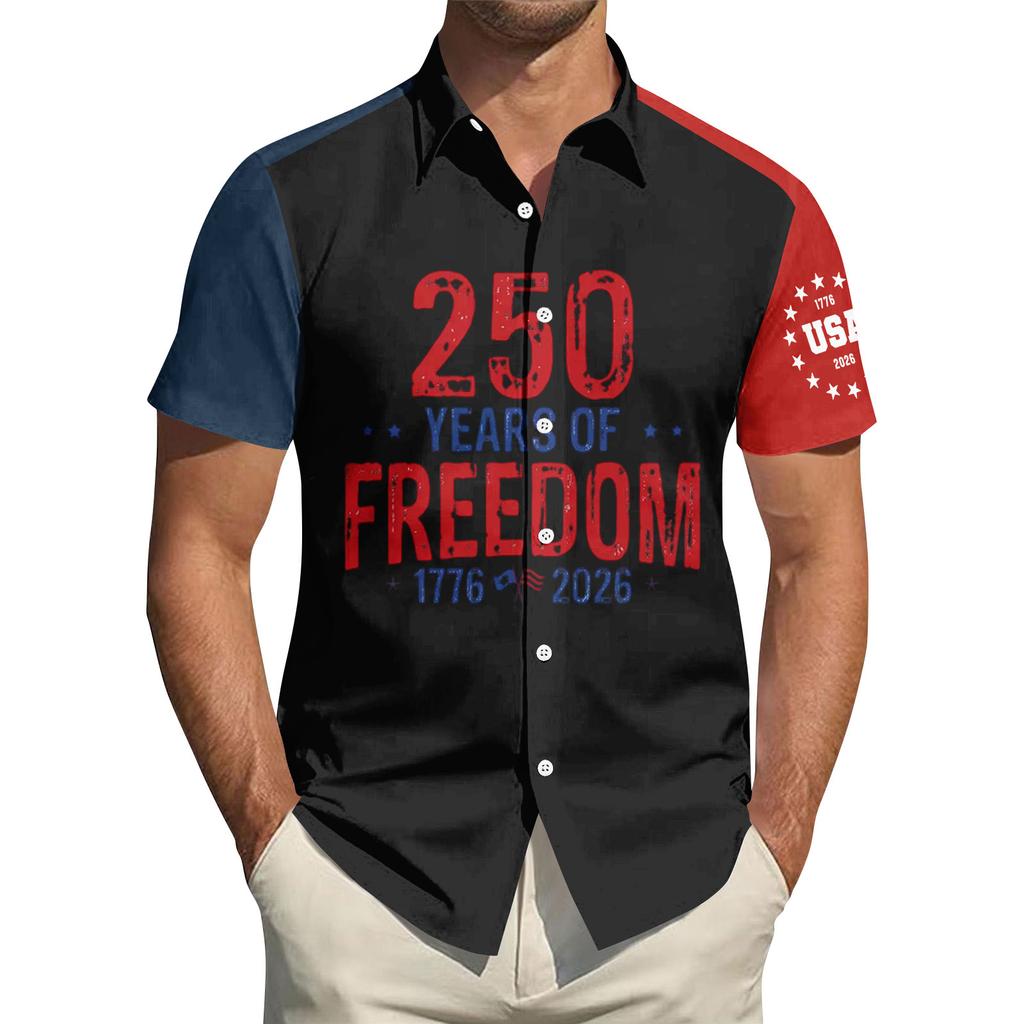 Men's Independence Day Printed Collared Top Men's Casual Sports Short-Sleeve Shirt