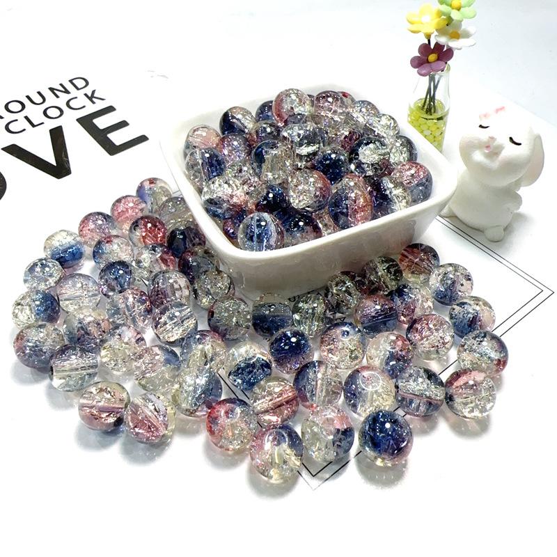 10mm Crackle Glass Round Beads, Loose Spacer Beads DIY Accessories for Bracelet Making 50pcs