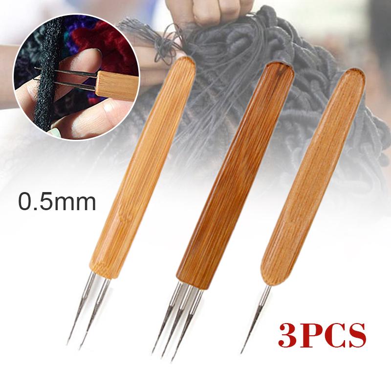 3pcs 0.5mm Making Dreadlock Braiding Hair Crochet Needle Hook Bamboo Handle Tool
