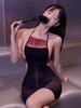 Sexy Women Lace Patchwork Micro Mini Dress Backless Oil Glossy Shiny Tights Maid Dress Sheer See Through Elastic Cute Dress