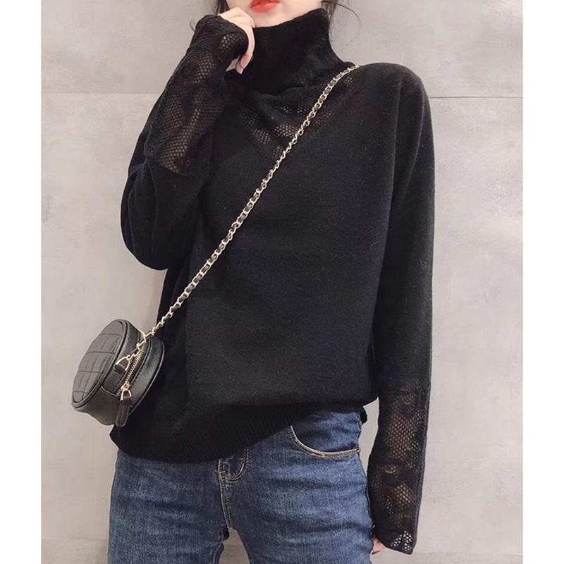 Φθινοπωρινό και χειμωνιάτικο πουλόβερ με ζιβάγκο Λεπτό μακρυμάνικο πουλόβερ με δαντέλα με ραφές στο κάτω μέρος Γυναικείο πουκάμισο