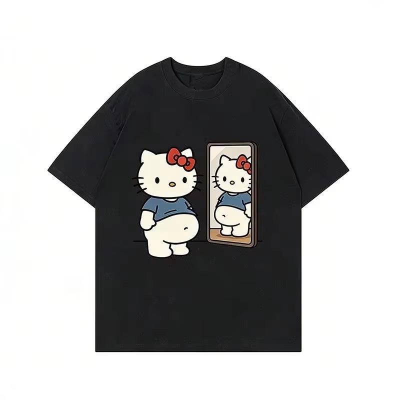 Sanrio Hello Kitty Graphics Unisex 100Cotton Tshirt 2026 Summer New Unisexs Unisexs Short Sleeve Fashion Kids Family Shirt